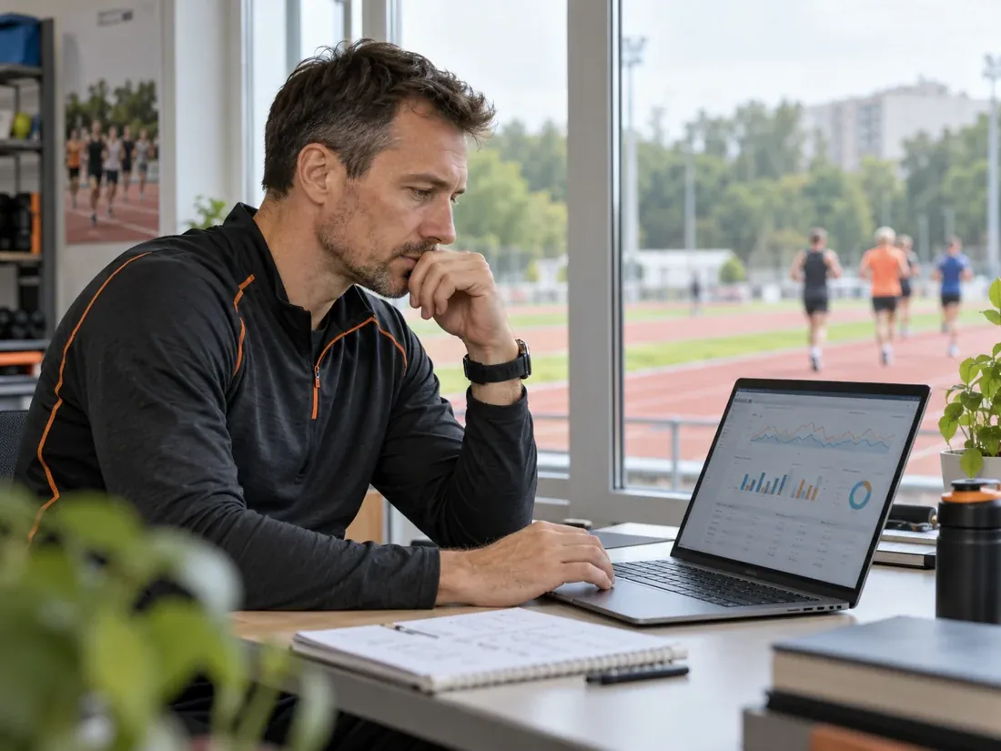 Тренер работает с результатами спортсменов